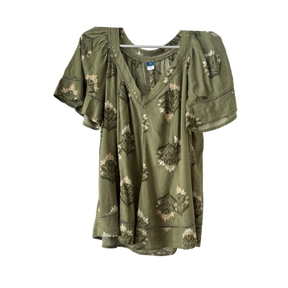 Old Navy 
V-Neck Lace-Trim Top
S Tall | Green Print - Picture 2 of 6
